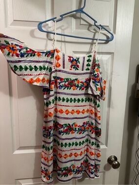 La Blanca Off-Shoulder Floral Sundress - White with Multicolor Embroidery